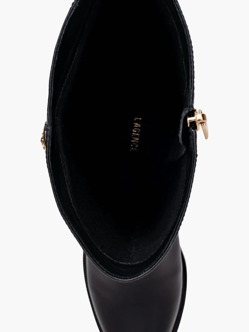 L'AGENCE Black Leather Over-the-Knee Boots with Gold Buttons